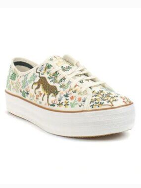 Keds x Rifle Paper Co. Triple Kick Menagerie Embroidered Cream Sneakers
